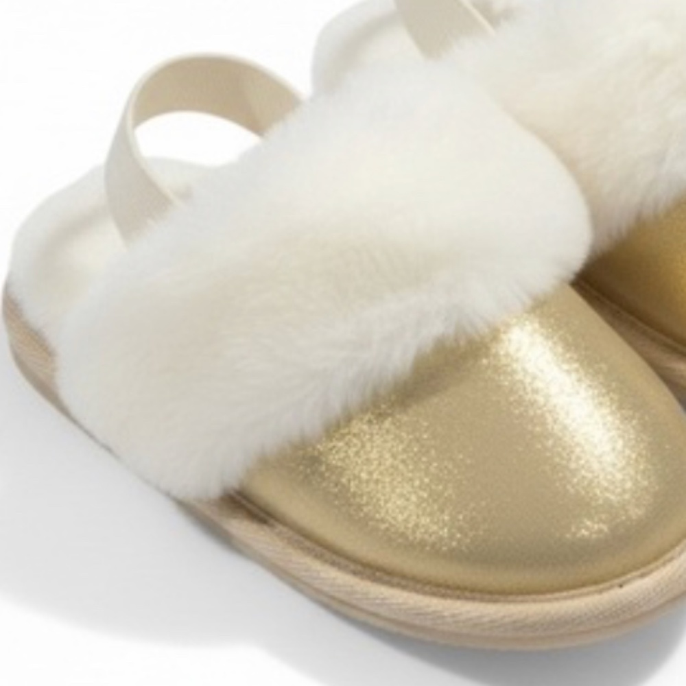 Holiday Time Toddler Gold Metallic Scuff Slippers Size 11-12T NWT